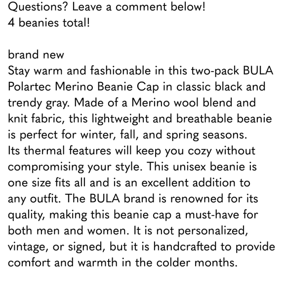 Bula Unisex Merino Wool Blend Beanie, 2-2-pk One Sz new - Picture 4 of 4